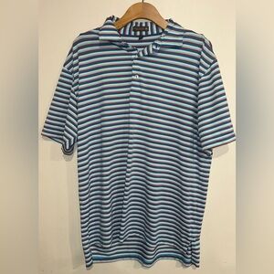 Peter Millar Summer Comfort Polo Shirt Mens LargeBlue Teal Maroon Striped Logo'd